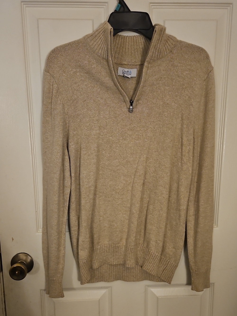 Croft & Barrow Men's Heather Beige Quarter-zip Pullover Sweater